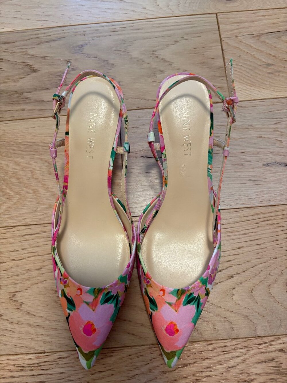 Nine West Rowen Kitten Heels Size 8 Pink Floral Slingback Pointed Toe Wedding - Picture 5 of 5